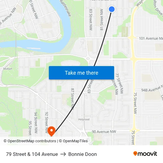 79 Street & 104 Avenue to Bonnie Doon map