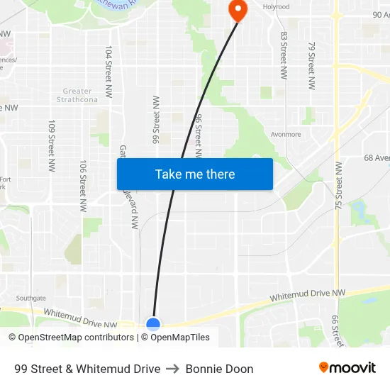 99 Street & Whitemud Drive to Bonnie Doon map