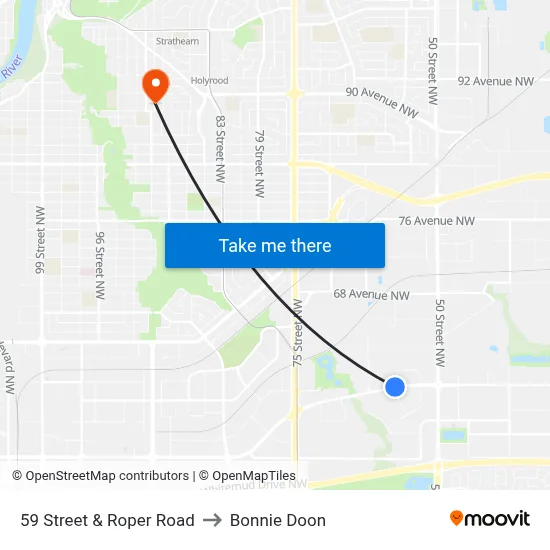 59 Street & Roper Road to Bonnie Doon map