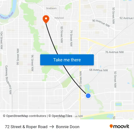 72 Street & Roper Road to Bonnie Doon map