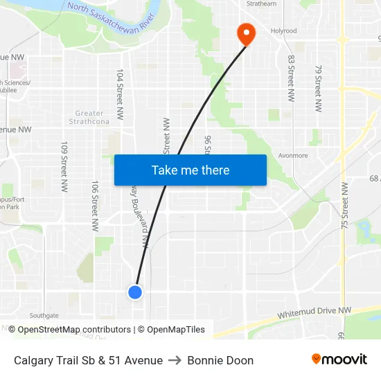Calgary Trail Sb & 51 Avenue to Bonnie Doon map