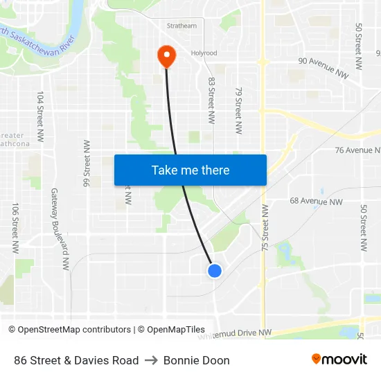 86 Street & Davies Road to Bonnie Doon map