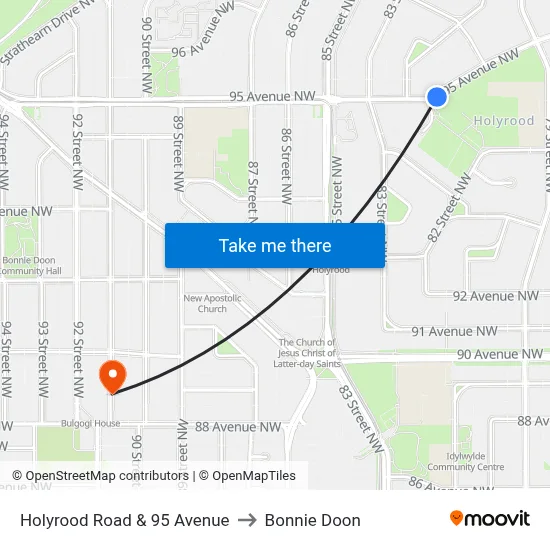 Holyrood Road & 95 Avenue to Bonnie Doon map