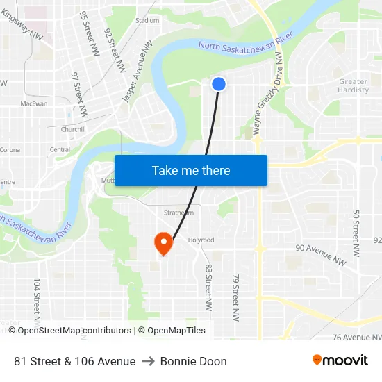 81 Street & 106 Avenue to Bonnie Doon map