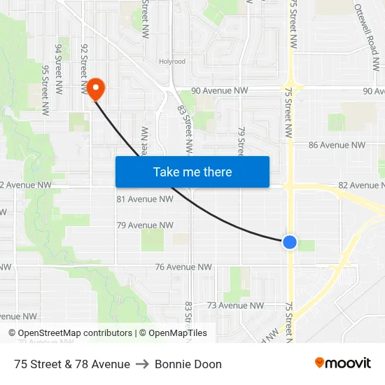 75 Street & 78 Avenue to Bonnie Doon map