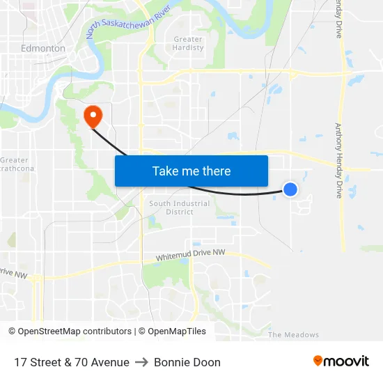 17 Street & 70 Avenue to Bonnie Doon map