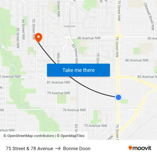 75 Street & 78 Avenue to Bonnie Doon map