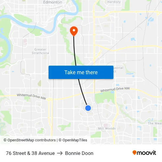 76 Street & 38 Avenue to Bonnie Doon map