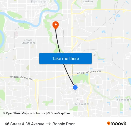 66 Street & 38 Avenue to Bonnie Doon map