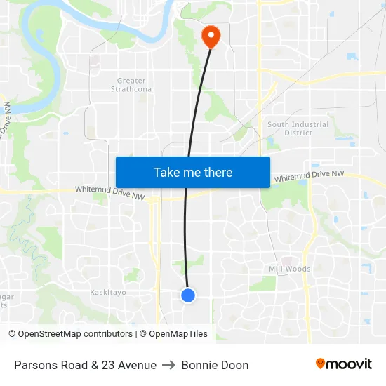 Parsons Road & 23 Avenue to Bonnie Doon map