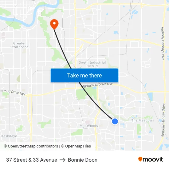 37 Street & 33 Avenue to Bonnie Doon map