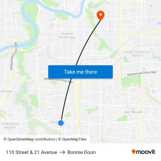 110 Street & 21 Avenue to Bonnie Doon map