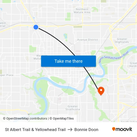 St Albert Trail & Yellowhead Trail to Bonnie Doon map