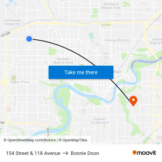 154 Street & 118 Avenue to Bonnie Doon map