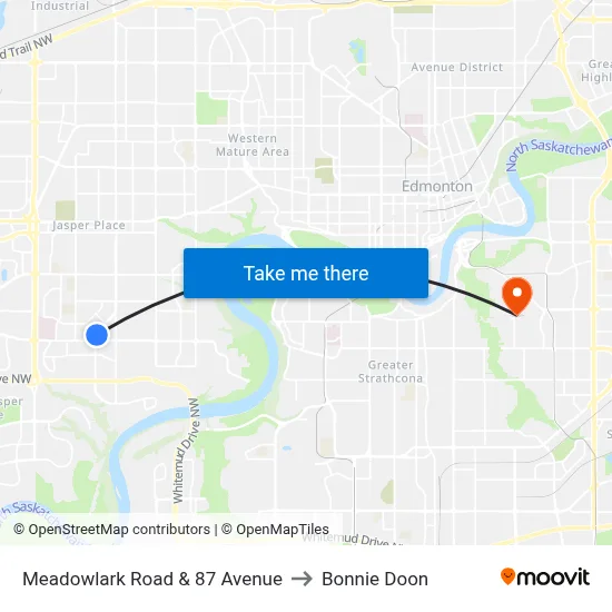 Meadowlark Road & 87 Avenue to Bonnie Doon map