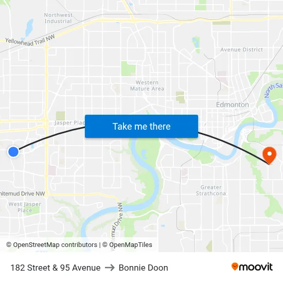 182 Street & 95 Avenue to Bonnie Doon map