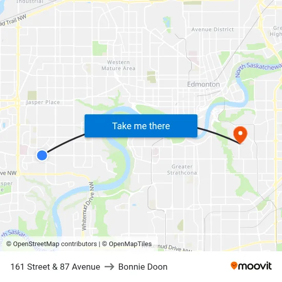 161 Street & 87 Avenue to Bonnie Doon map