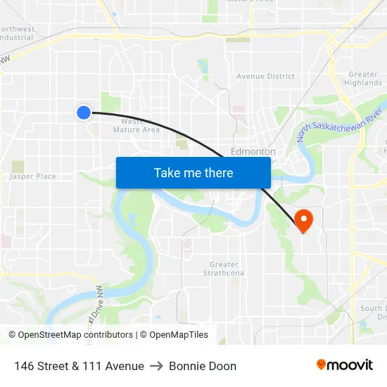 146 Street & 111 Avenue to Bonnie Doon map