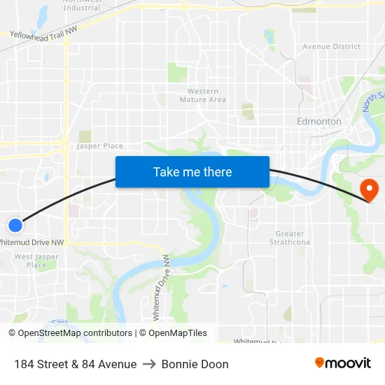 184 Street & 84 Avenue to Bonnie Doon map