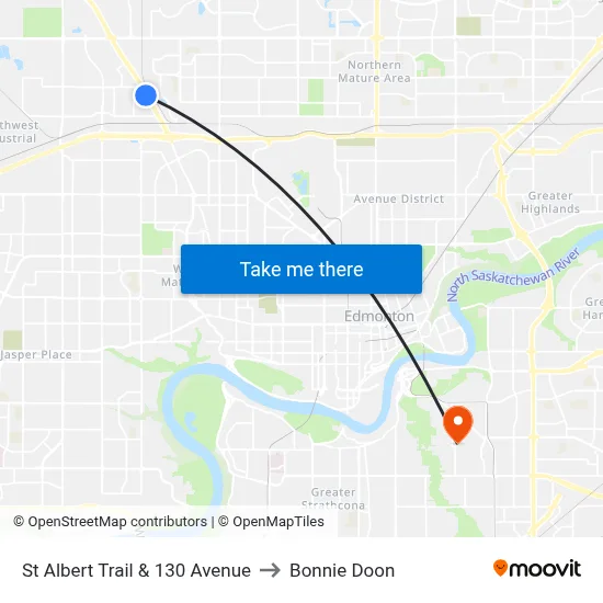 St Albert Trail & 130 Avenue to Bonnie Doon map