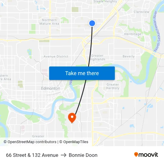 66 Street & 132 Avenue to Bonnie Doon map