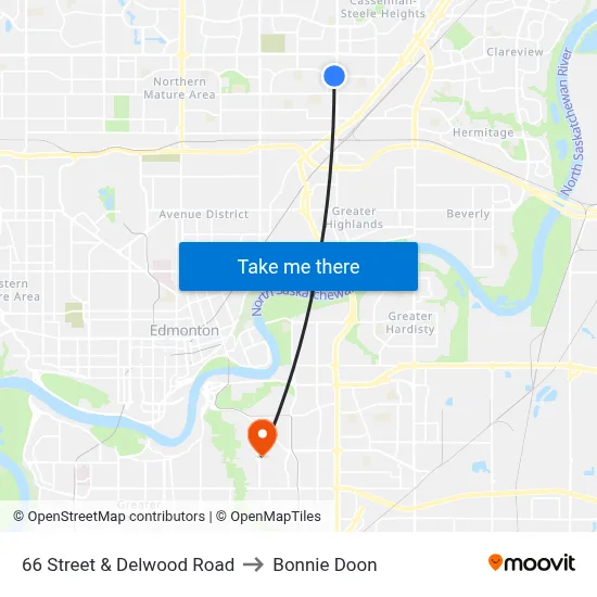 66 Street & Delwood Road to Bonnie Doon map