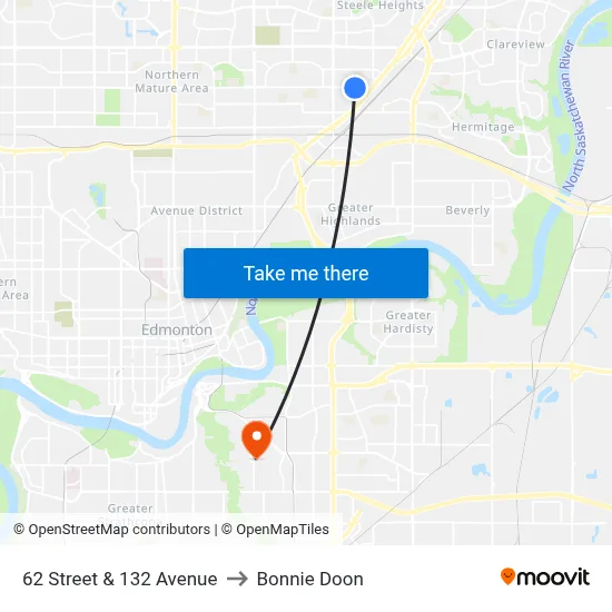 62 Street & 132 Avenue to Bonnie Doon map