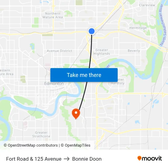 Fort Road & 125 Avenue to Bonnie Doon map