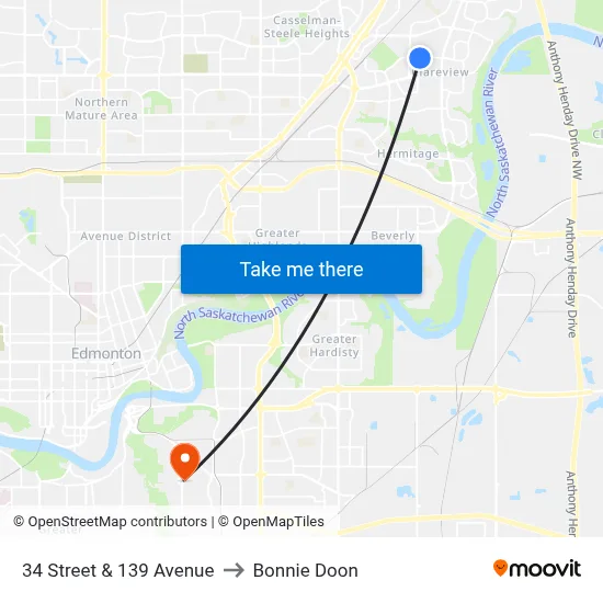 34 Street & 139 Avenue to Bonnie Doon map