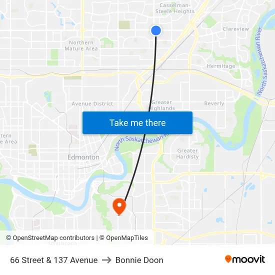 66 Street & 137 Avenue to Bonnie Doon map