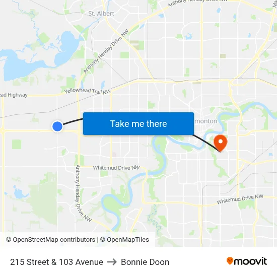 215 Street & 103 Avenue to Bonnie Doon map