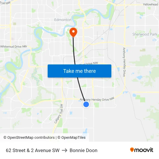 62 Street & 2 Avenue SW to Bonnie Doon map