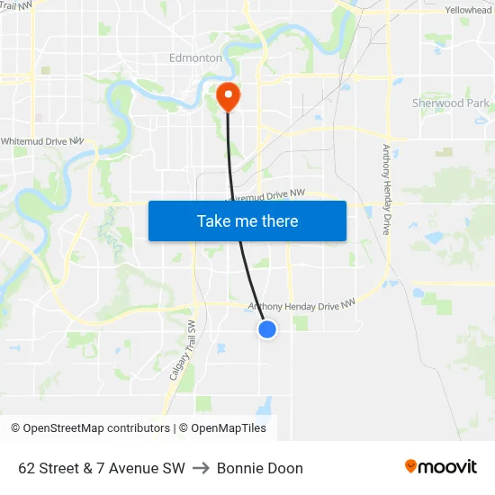 62 Street & 7 Avenue SW to Bonnie Doon map