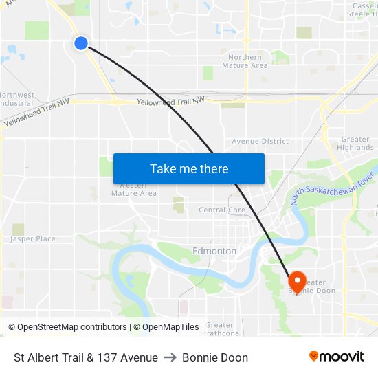 St Albert Trail & 137 Avenue to Bonnie Doon map