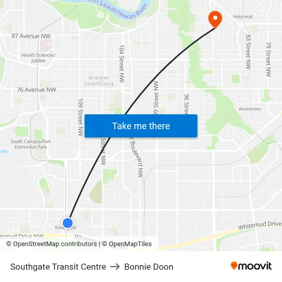 Southgate Transit Centre to Bonnie Doon map