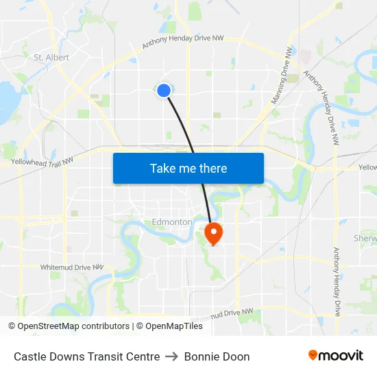 Castle Downs Transit Centre to Bonnie Doon map