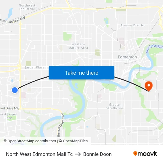 North West Edmonton Mall Tc to Bonnie Doon map