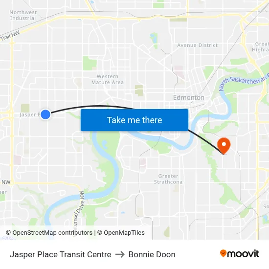 Jasper Place Transit Centre to Bonnie Doon map