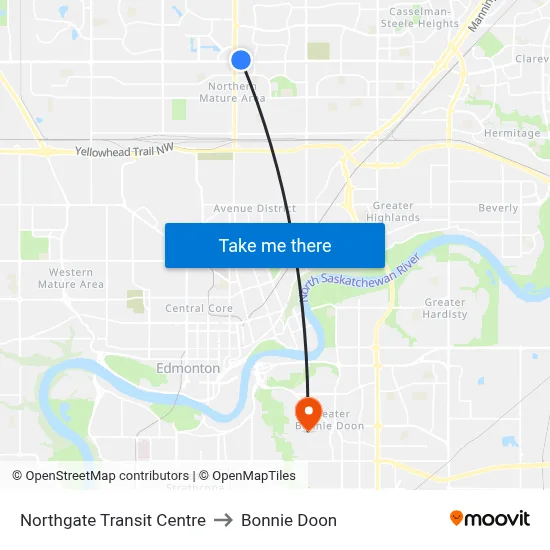 Northgate Transit Centre to Bonnie Doon map