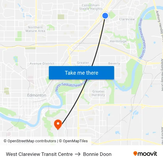 West Clareview Transit Centre to Bonnie Doon map