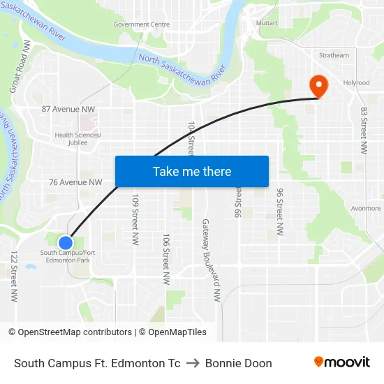 South Campus Ft. Edmonton Tc to Bonnie Doon map