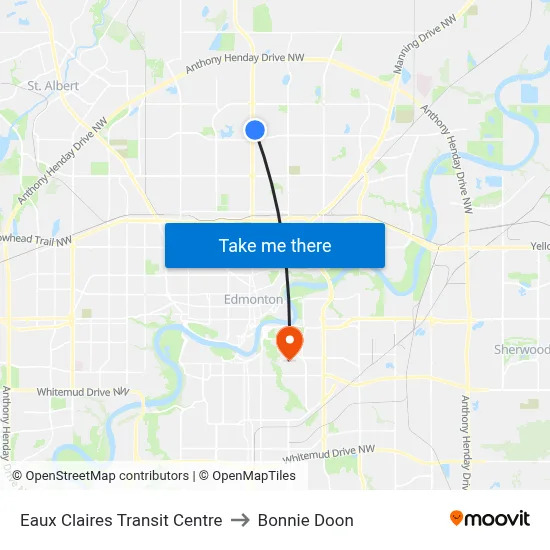 Eaux Claires Transit Centre to Bonnie Doon map