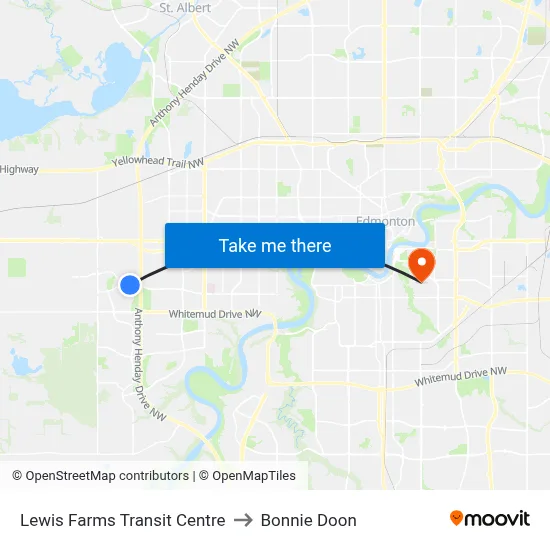 Lewis Farms Transit Centre to Bonnie Doon map