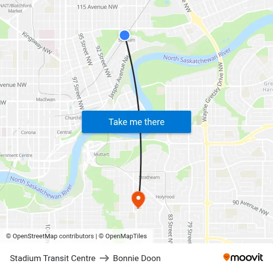 Stadium Transit Centre to Bonnie Doon map