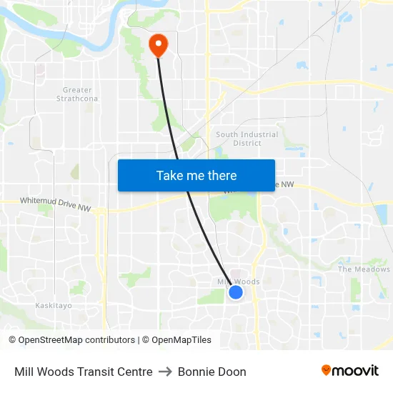 Mill Woods Transit Centre to Bonnie Doon map