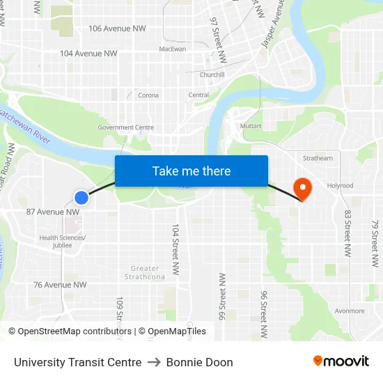 University Transit Centre to Bonnie Doon map