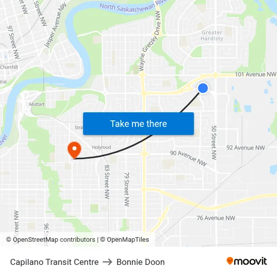 Capilano Transit Centre to Bonnie Doon map