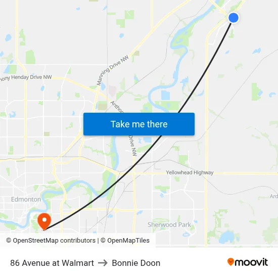 86 Avenue at Walmart to Bonnie Doon map