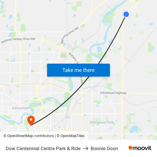 Dow Centennial Centre Park & Ride to Bonnie Doon map