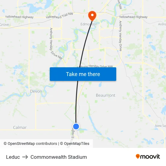 Leduc to Commonwealth Stadium map
